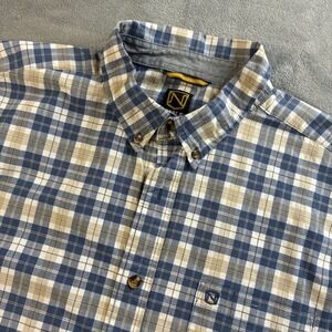 Noble Outfitters Mens XL Tall Blue Tan Plaid Short Sleeve Button Down Shirt